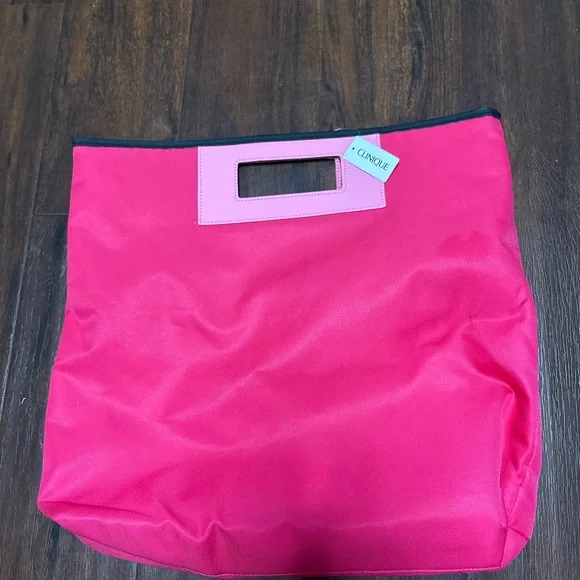 Clinique Pink Glossy Tote Bag with Cut-Out Handles - Picture 1 of 2